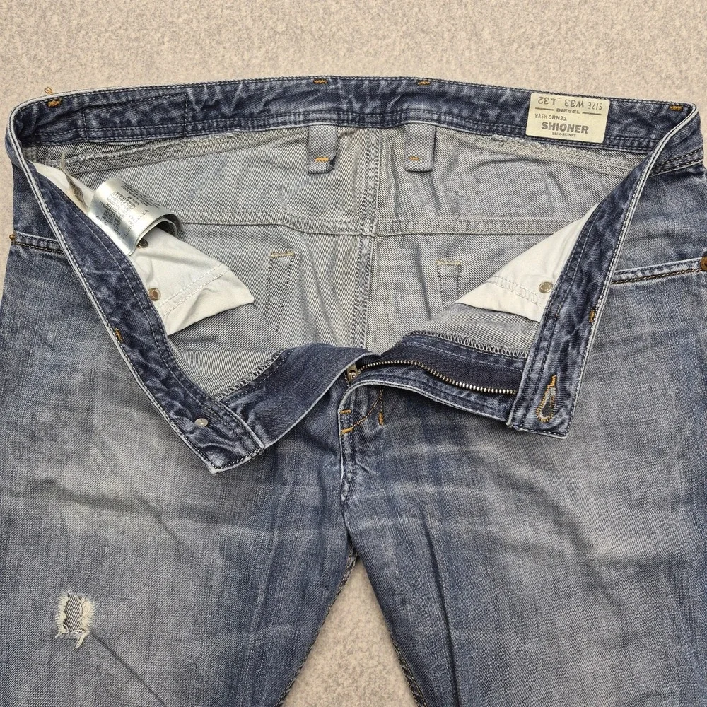 Diesel Shioner Jeans Mens 33x32 Blue Slim Skinny Distressed Denim Y2K Casual